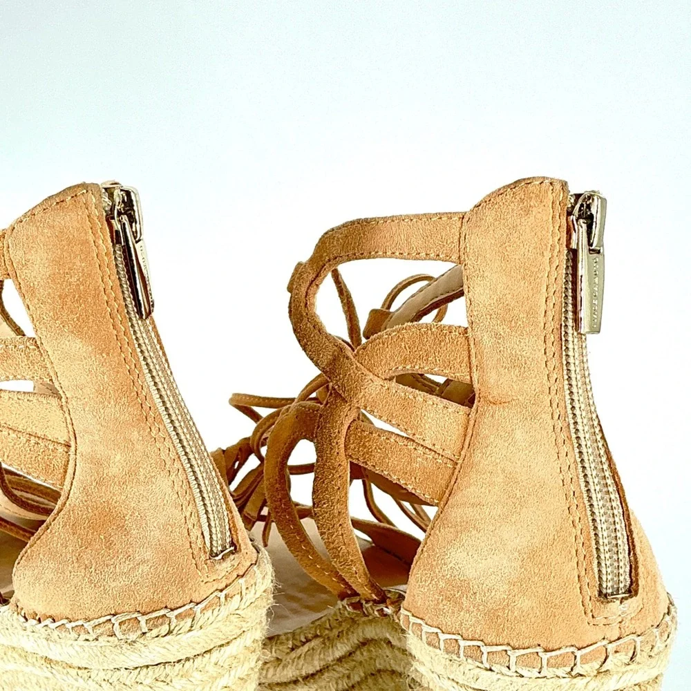 Vince Camuto Size 10 Tan Suede‎ Lace Up Espadrille Wedge Sandals NEW Tannon $159